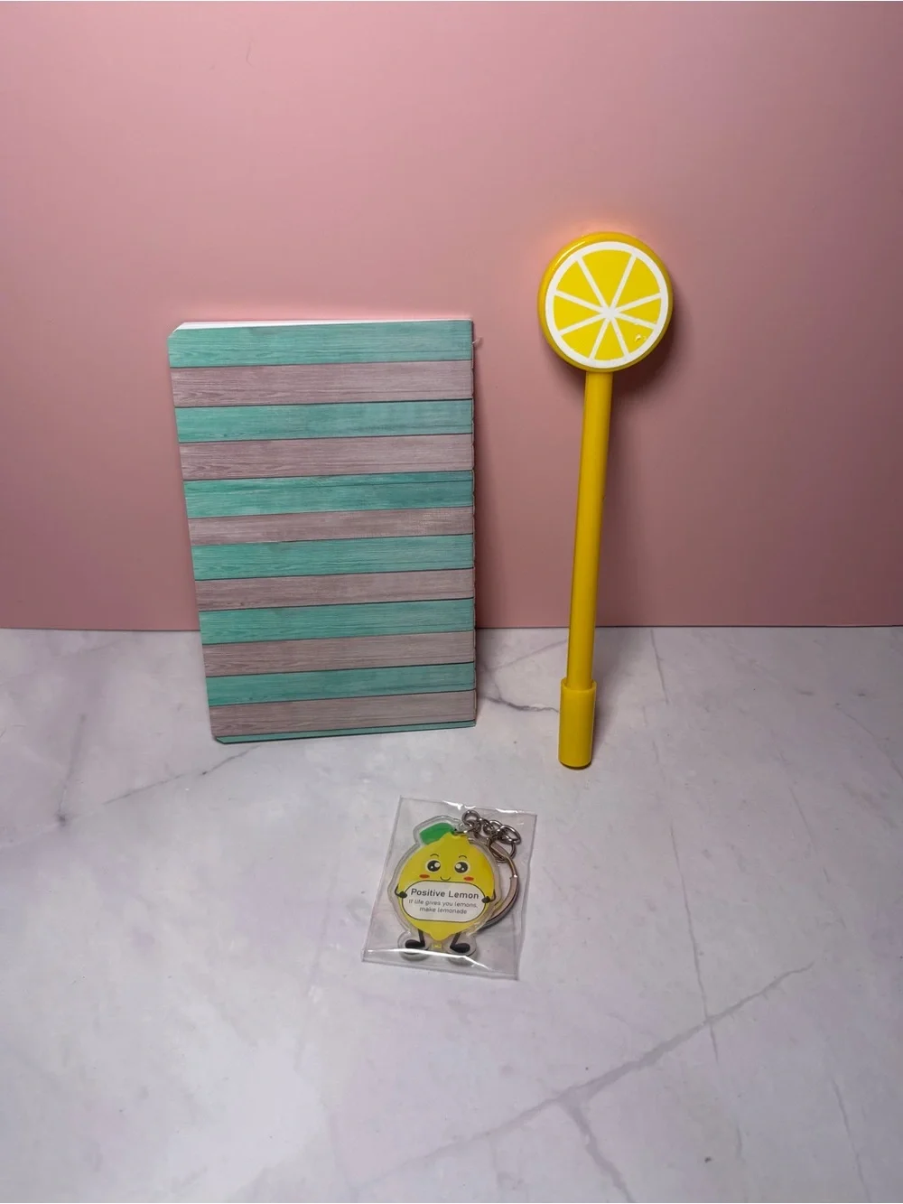 Lemon Print ‘Stay Sweet’ Mini Notebook, Pen and Keychain